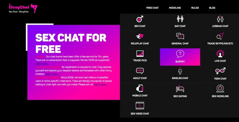 iSexyChat.com main page
